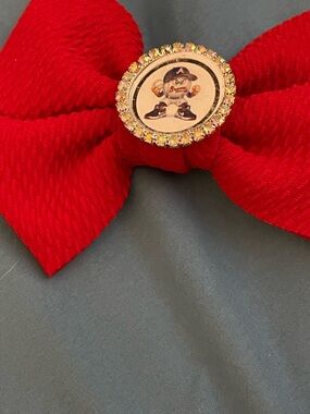Red Bow Hair Clip with Rhinestone Center